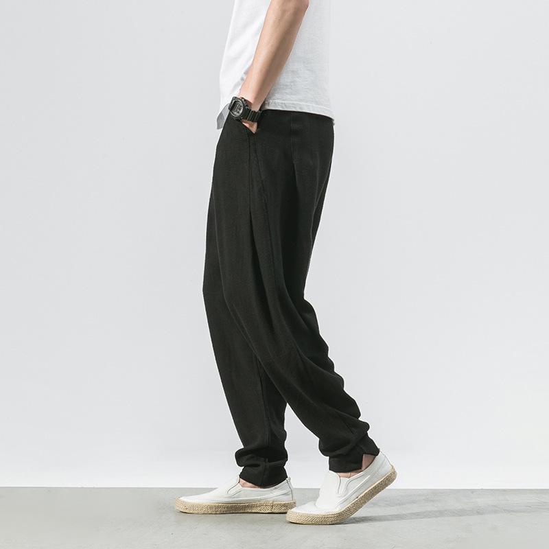 Chinese-style Linen Pants for Men, Thin, Loose and Casual Pants, Harun Pants, Nine-inch Pants, Cotton and Linen Lantern Pants for Men