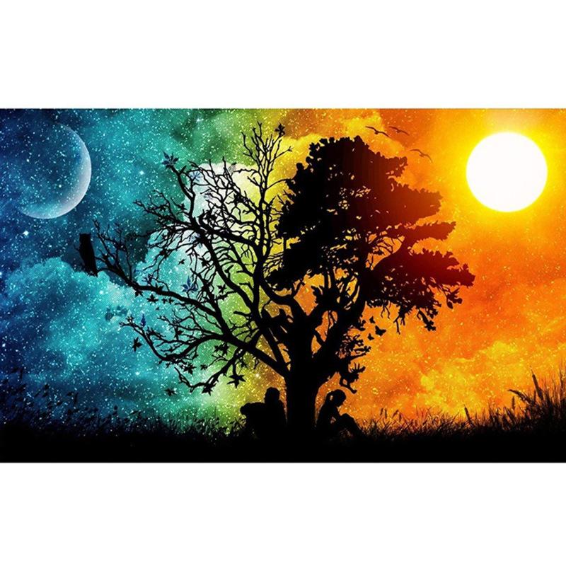 5D Diy Diamond Painting Moonlight Moon Multicolored Tree Landscape Painting Living Room Decorative Painting