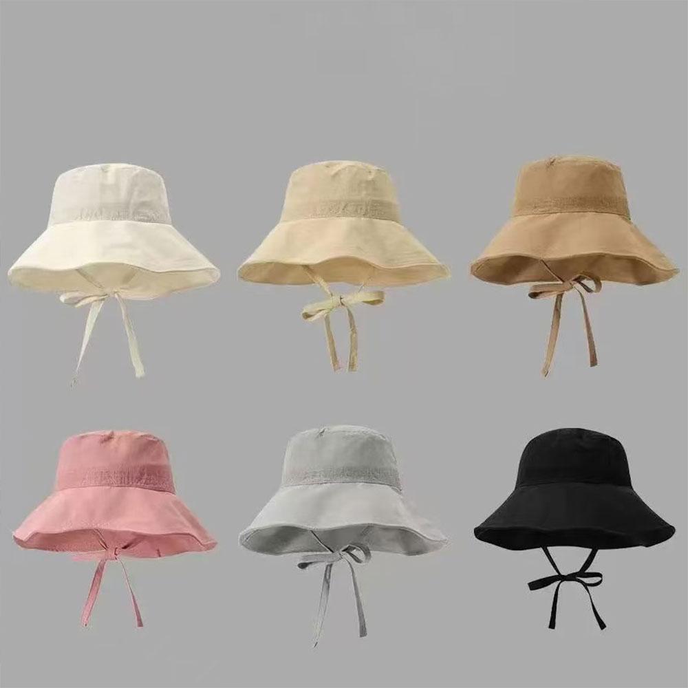 Simple Solid Color Sunscreen Bucket Hat Summer Breathable Adjustable Fisherman Hat For Women Outdoor Travel Wide Brim Sun Hat