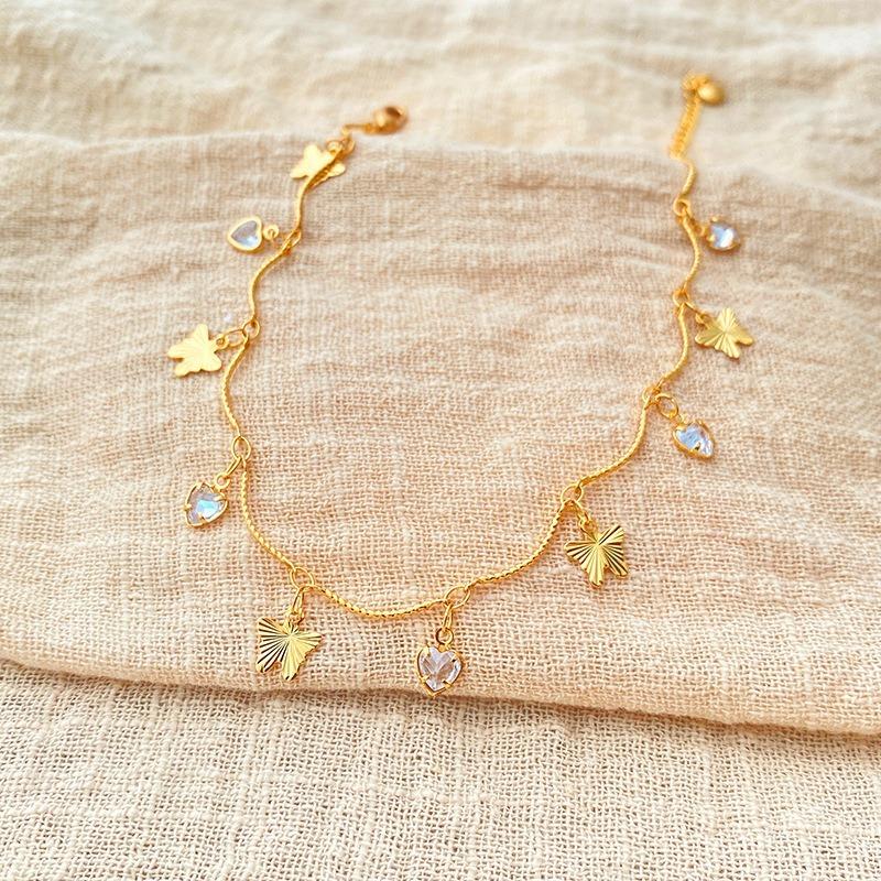Tobillera con Corazón de Mariposa Chapada en Oro K y Circonita para Mujer