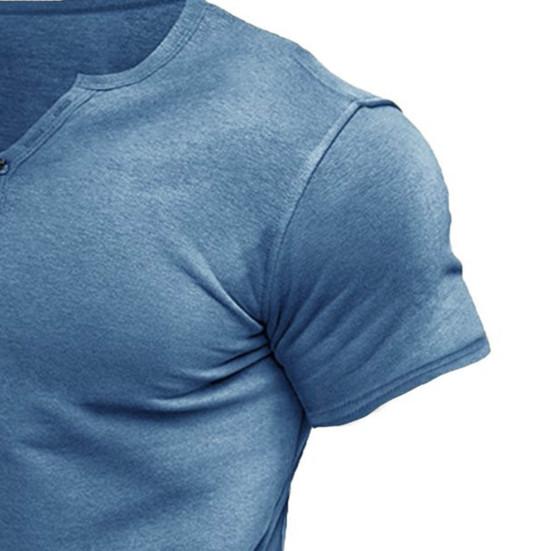 Men Tops Young Style Solid Color Slim Fit V Neck Short Sleeves Summer T-shirt Daily Clothes