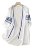 Women's Blouse Thin Chiffon Open Front Shirt Summer Ethnic Style Half Sleeved Embroidery Blouse Top Sunscreen Shirt