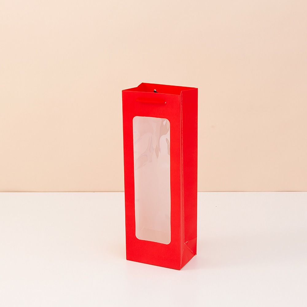 Translucent Kraft Paper Bag with Windows Red Wine Gift Bag Solid Packaging Handbag  Wedding