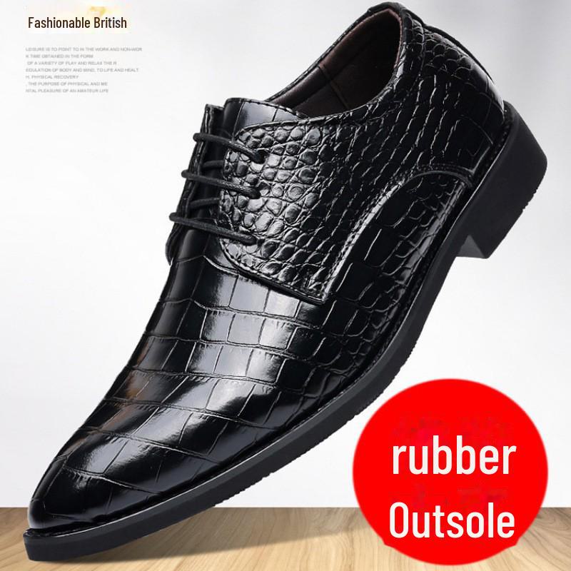 2024 Men's British-Korean Crocodile Pattern Formal Leather Shoes - Pointed Toe, Large Size