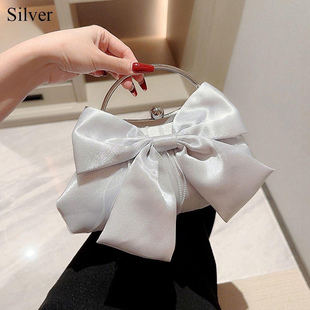 

Luxury Gold Bright Silk Bowknot Evening Bag Chain Banquet Clutch Handbags Women Female серебряный