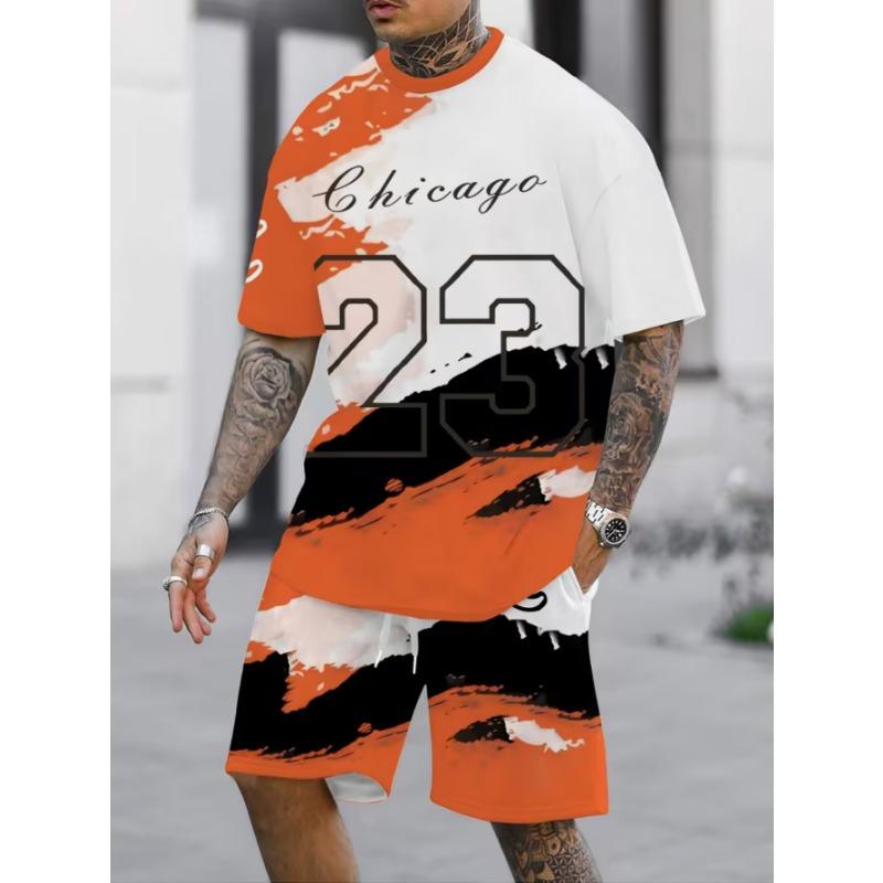 Tendenza moda street style urbano set da uomo con girocollo manica corta e pantaloncini, semplice casual e comodo per l'esterno