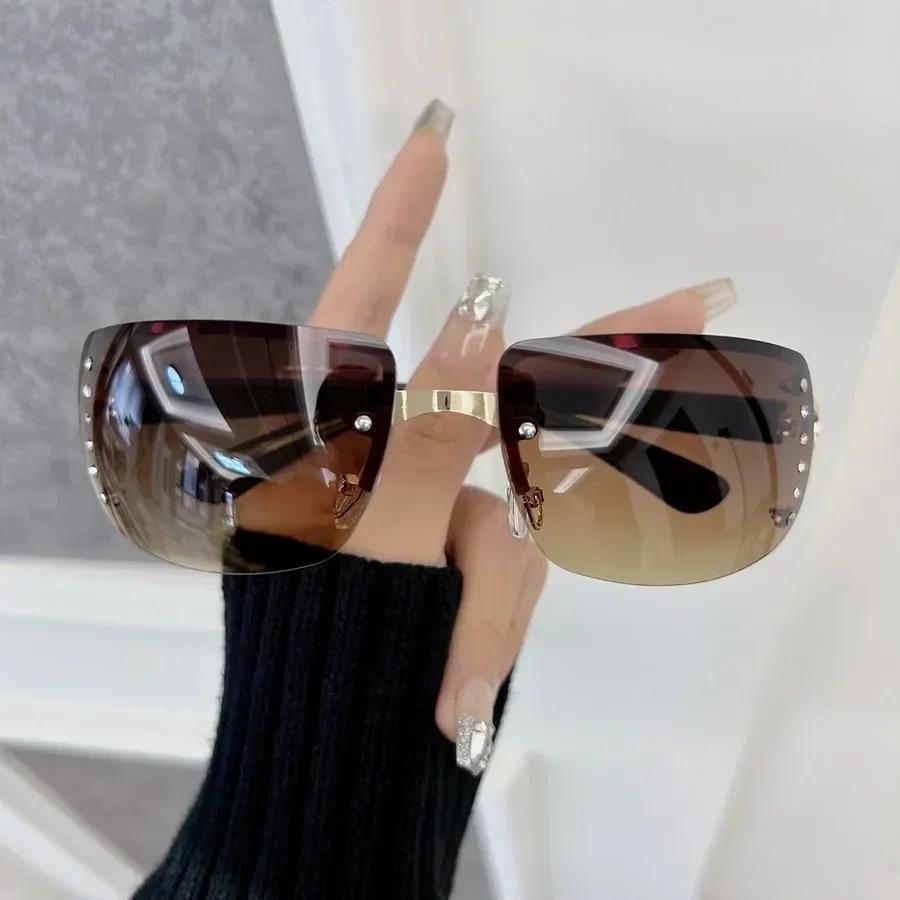 Minimalistische Eckige Designer Sonnenbrille Damen Herren Randlos Bunte Sonnenbrille Weiblich Männlich Marke Mode