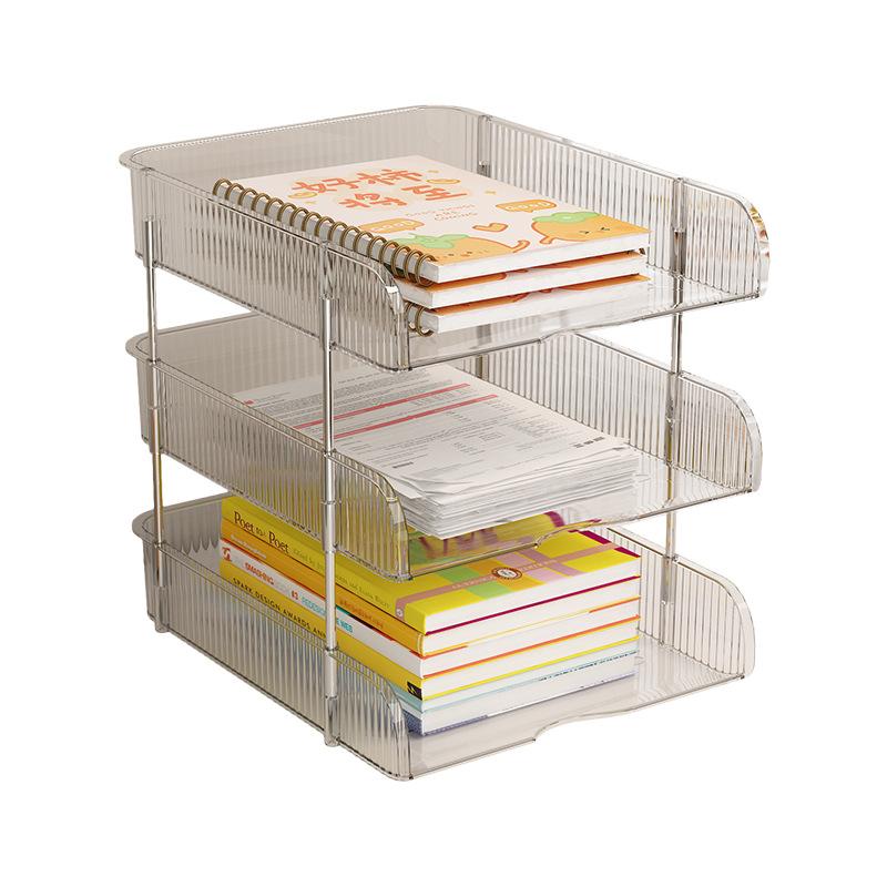 2/3/4-stufige Schreibtisch-Aufbewahrungsbox, stapelbar, transparenter Dokumenten-Organizer & abnehmbare Schublade für Aktenpapier, Schreibtisch-Büroorganisation