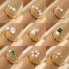 Mini Gold Color Opening Rings Cute Women Zirconia Imitation Pearl Anillos Flower Stainless Steel Ring Romantic Proposal Jewelry