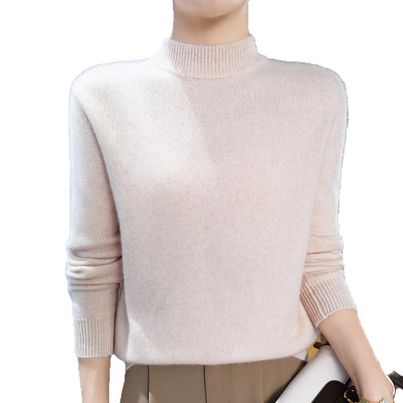 Chic Half-High Collar Wool Long-Sleeve Women's Sweater - Slim Fit Base Layer for Spring and Autumn