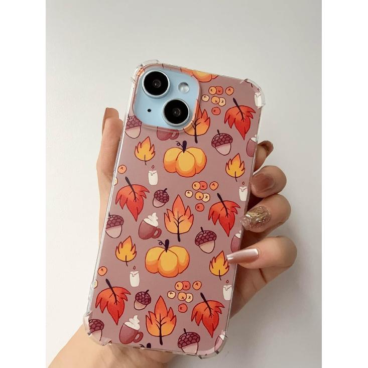 Fall Leaves Pumpkin Acorns Case Compatible with iPhone 13, Aesthetic Autumn Halloween Case for iPhone 13 for Teens Men and Women, Cool TPU Bumper