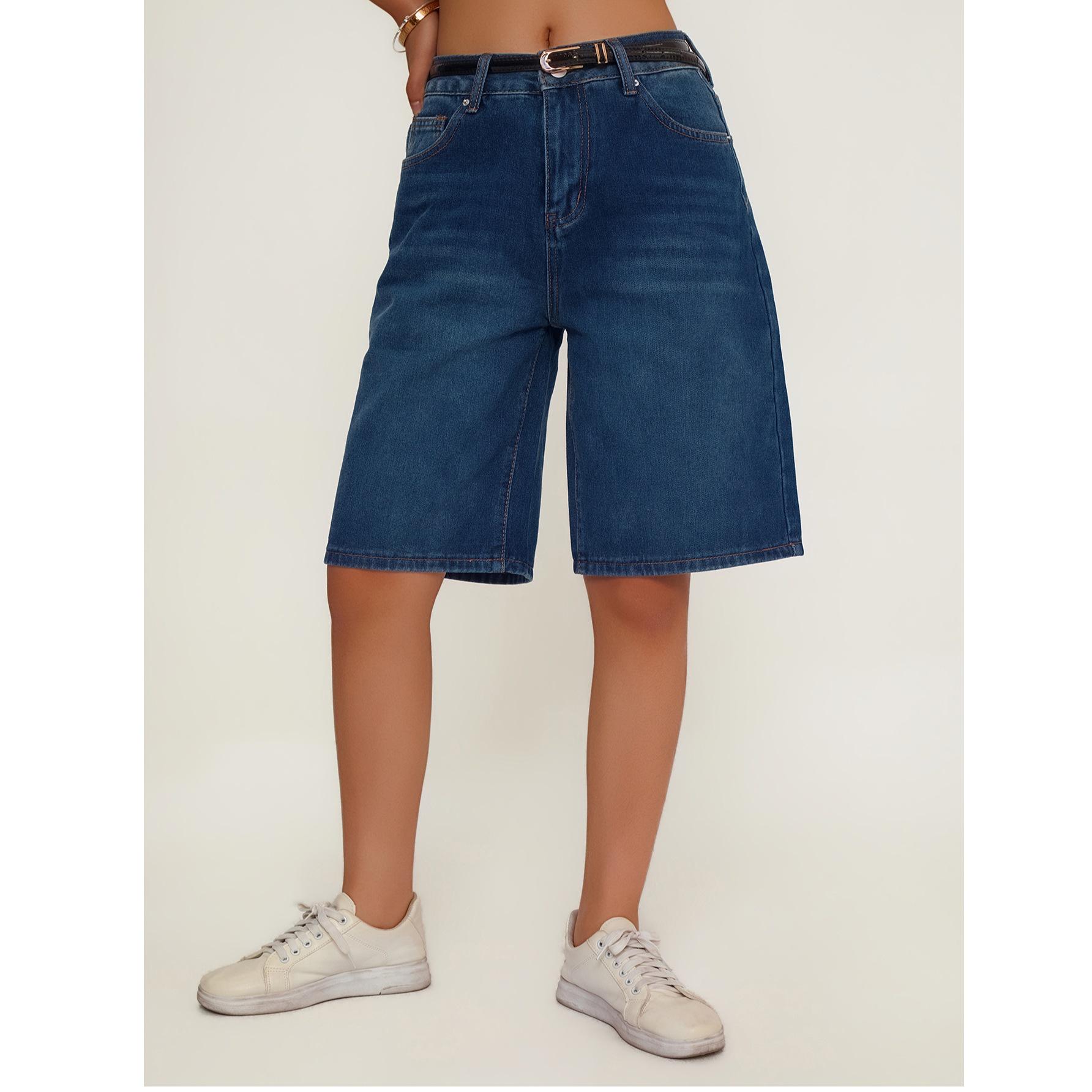 Cross-Border Women s Dark Blue Casual Denim Shorts XL