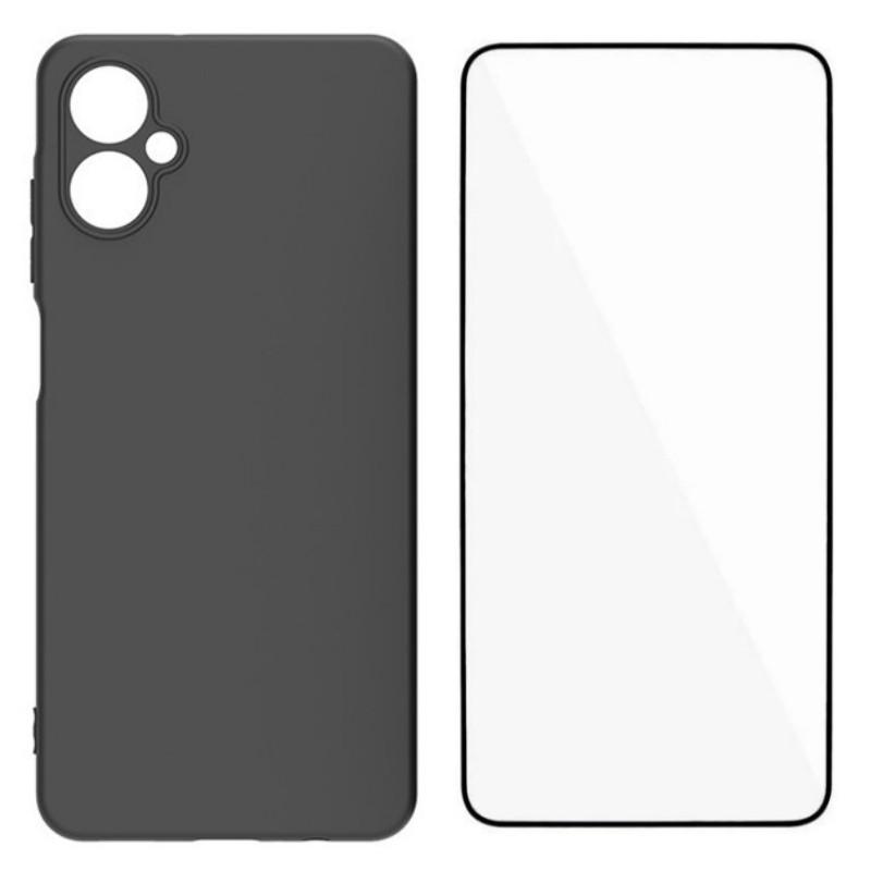 

For Samsung Galaxy A06 5G TPU Case WANLONFENG MS Series Matte Back Cover with Tempered Glass Black