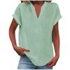 Women Solid Color V Neck Short Sleeve Casual Shirt