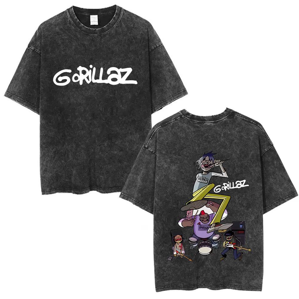 

Washed Vintage Rock Band Gorillaz Music Album Cover Graphic Tshirt Men Women Hip Hop Fashion Oversized T Shirt Mens Streetwear S