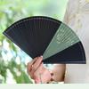 Chinese-Style Dark Green All-Bamboo Fan for Women, Hollow Floral Folding Fan, Ancient Style, Portable, Easy to Open and Close, Hanfu Dance Fan