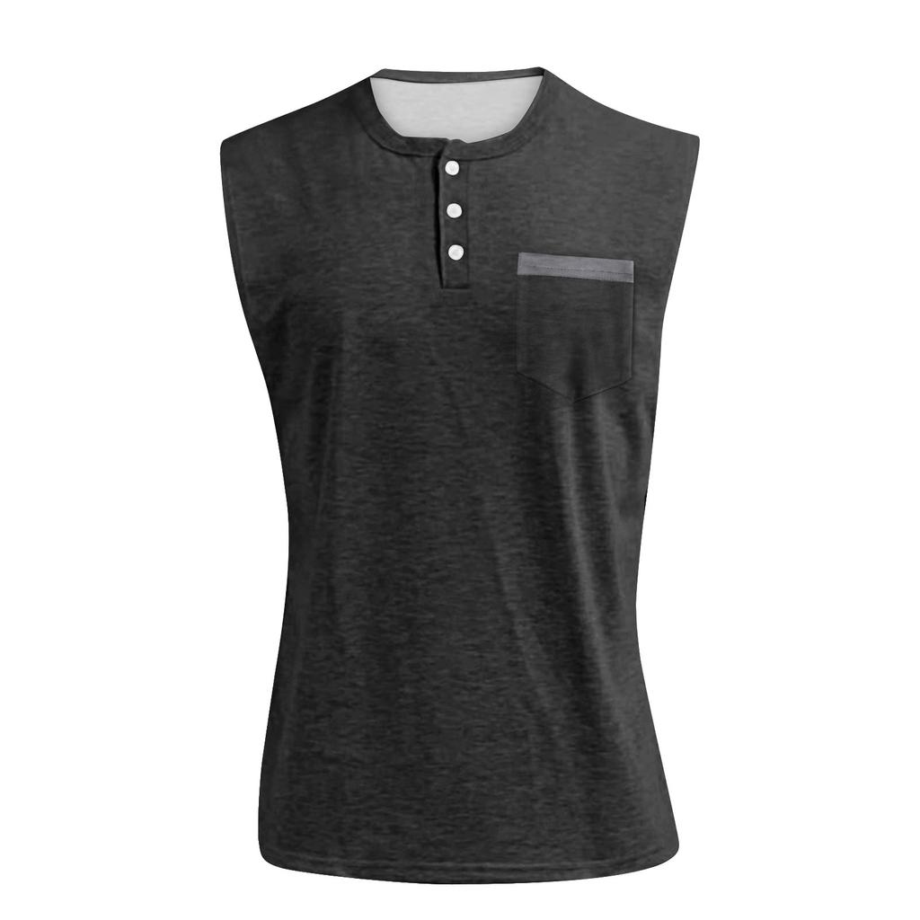 Herre Sommer Ensfarget Matchende Farge Lomme Sportsknapper Vest Herre Sport Fritidsvest