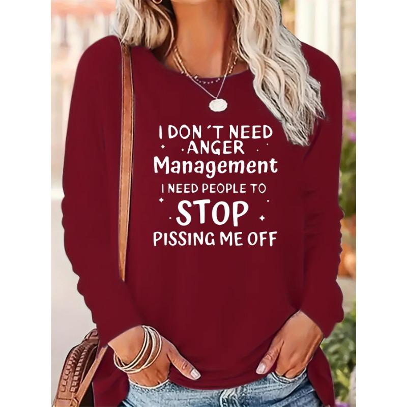 Women's Spring and Autumn fashionable casual loose letter pattern printed round neck long sleeved T-shirt top