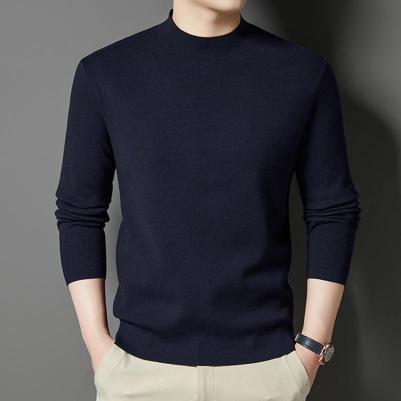 450g Fine Merino Wool Men's Half-High Neck Sweater - Autumn/Winter 2025, 16 Gauge, Machine Washable.