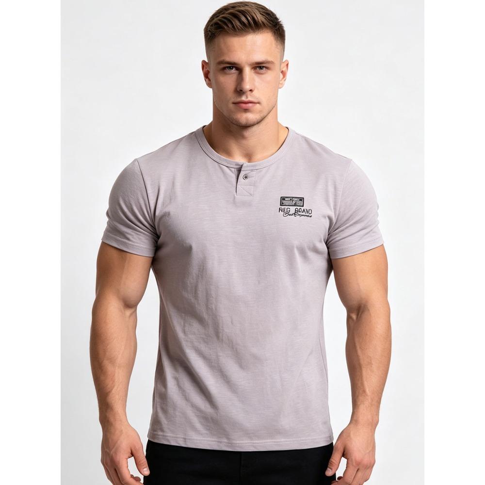 Men's Plus Size Henley T-Shirt (Up to 6XL) - 95% Cotton Short Sleeve Crew Neck Tee with Chest Logo - Big and Tall Casual Summer Top