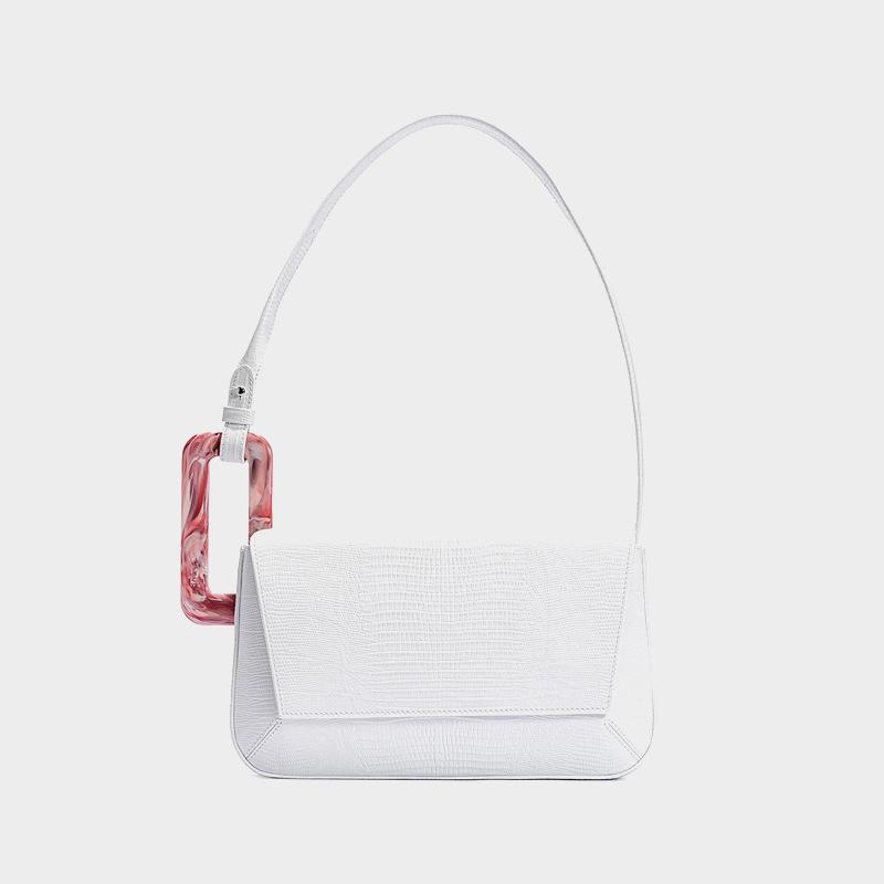 Ladies' New Niche Trendy Bag with Contrasting Colors, Geometric Splicing Acrylic Square Buckle, Single Shoulder Armpit Bag, Small Square Bag