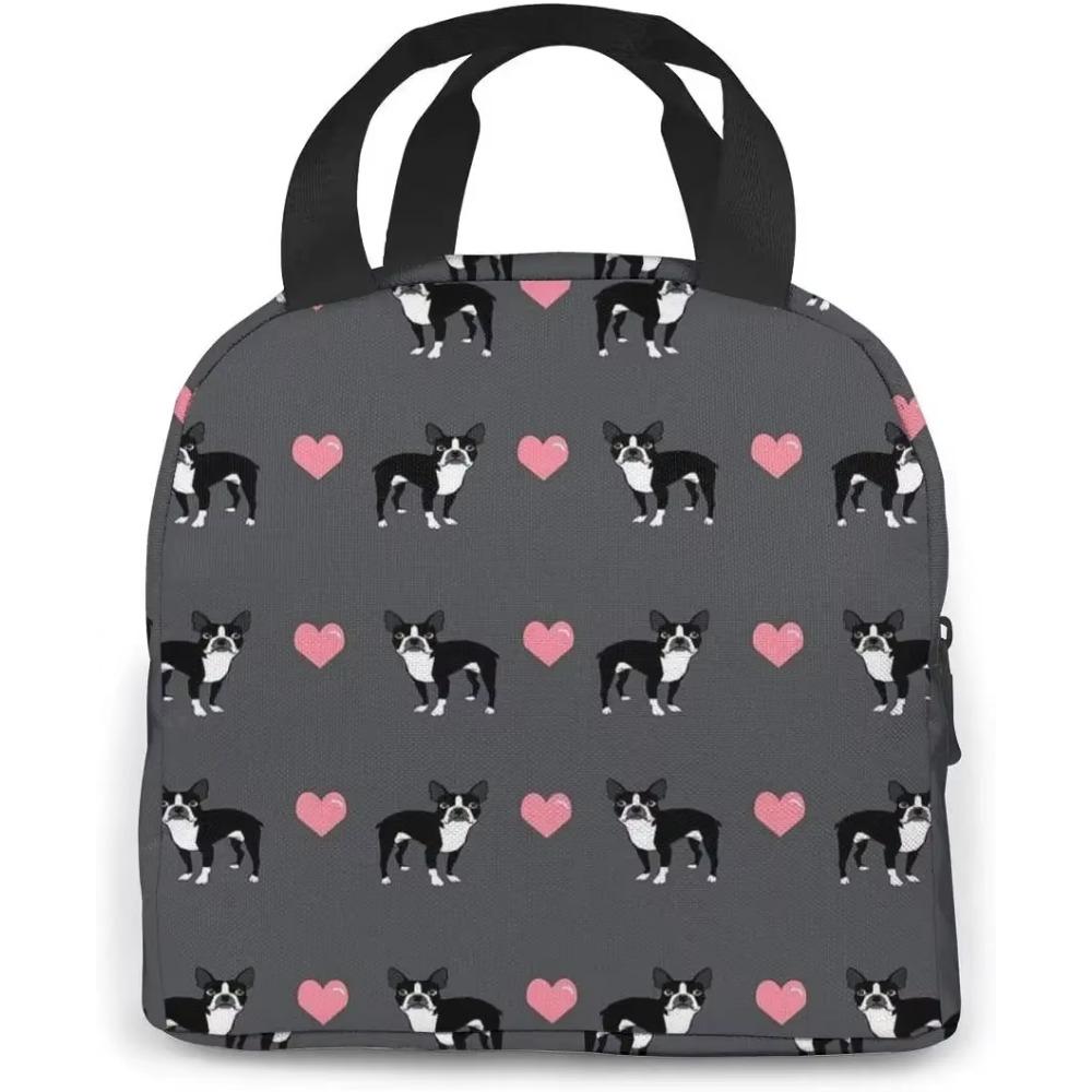 Grey Boston Terrier Insulated Lunch Bag Portable Thermal Cooler Box Reusable Picnic Tote Bento Bag for Men Women Kids Work