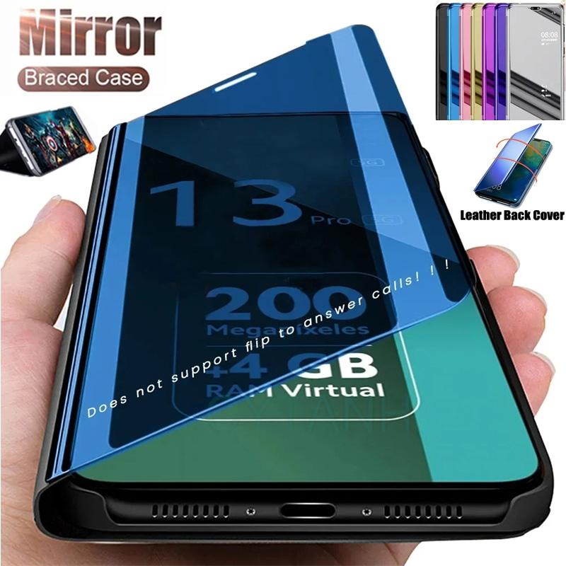Mirror Leather Cases For Xiaomi Redmi Note 14 13 12 11 10 9 8 Pro Plus Redmi Note 12S 11S 10S 13C 12C Flip Magnetic Phone Cover
