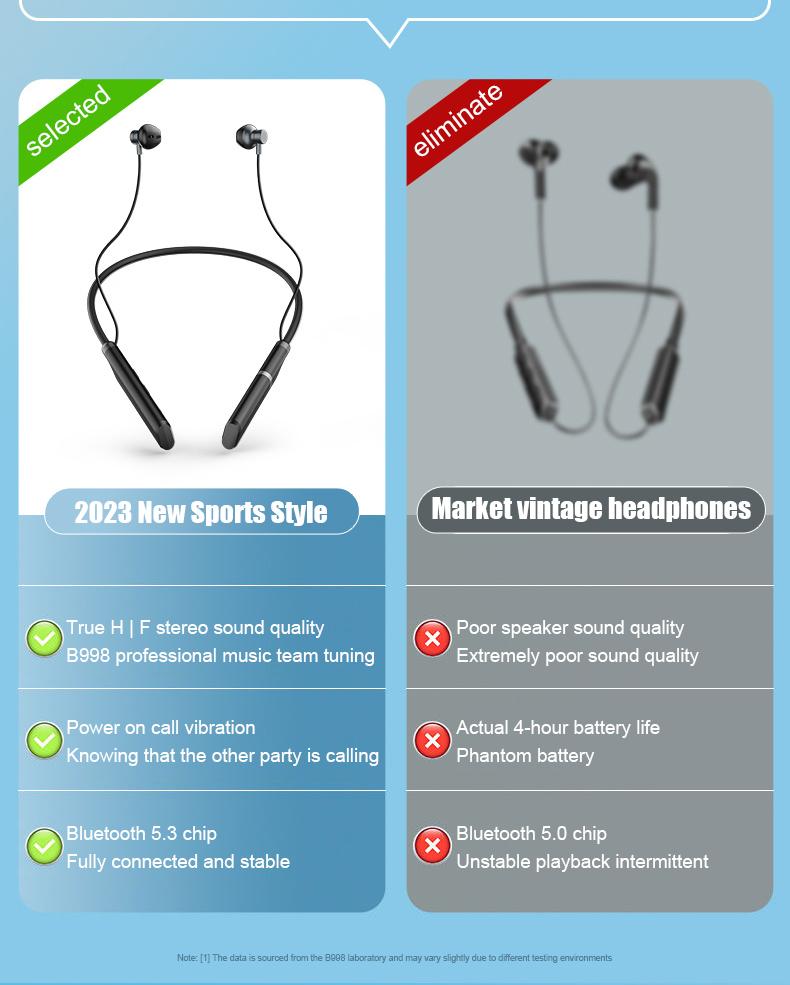B998 Wireless Bluetooth Headphones Neck Stereo Noise Reduction Universal Sports Earphone Microphone IP65 Waterproof Earbuds BT 5