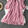 Gentle Style Dress Autumn SpringNew Female French Retro Square Collar Foreign Style Bubble Sleeve Chiffon Dresses