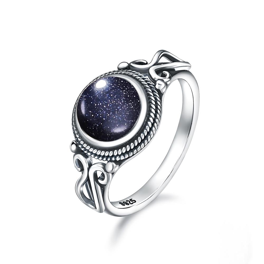 Pierścionek ze srebra sterlingowego z czarnym onykssem Vintage Prosty minimalistyczny styl Okrągły kształt Kamień naturalny Czarny pierścionek Biżuteria dla kobiet