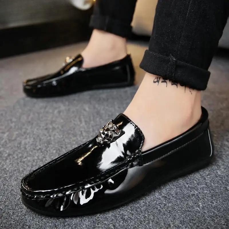 New Patent Leather Black Brand Shoes Men Designer Shoes Comfortable Driving Shoe Loafers Casual Shoes for Men Zapatos De Hombre
