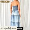QICED Fashion Summer Spring Solid Color Print Sleeveless Casual Dresses