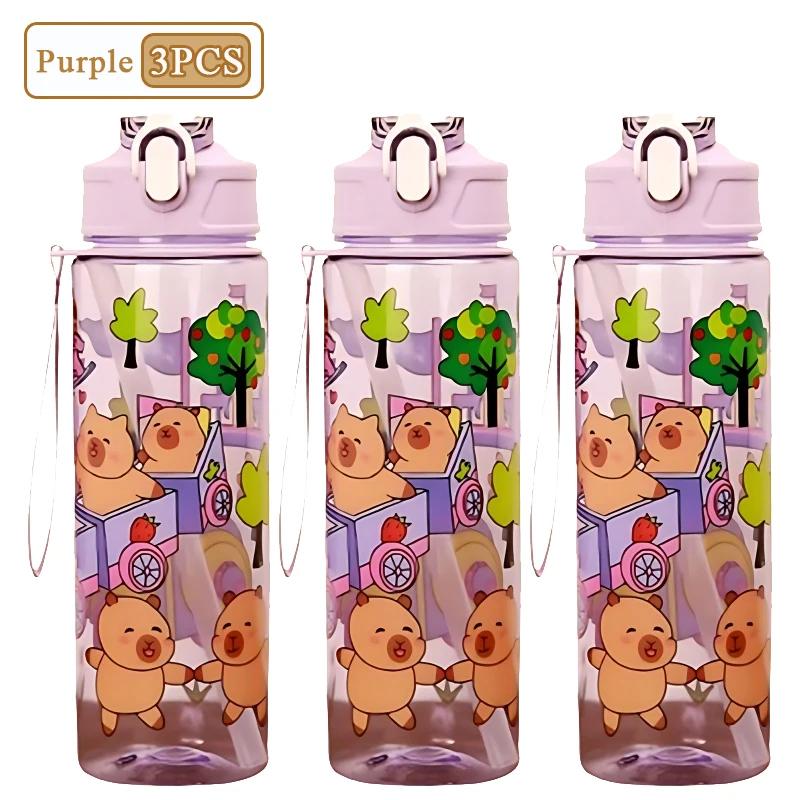 1/3/5/10PCS 750ML Capybara Straw Cup Cute Cartoon Water Bottle with Carry Strap Leakproof Portable Drinking Cup Kids Bottle