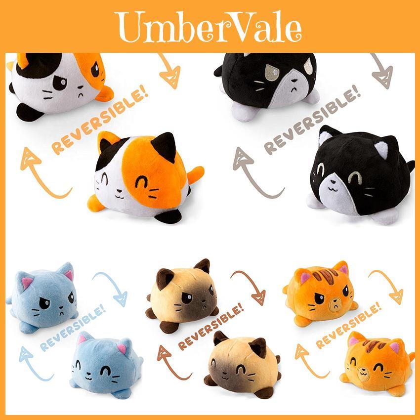Charming Reversible Plush Cat Doll With Lifelike Expressions Ideal For Baby Gifts