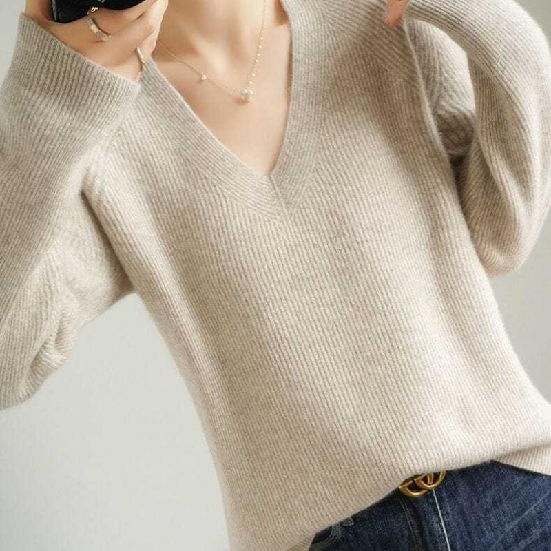 Loose Sweater Women's Outer V-neck Bottoming Shirt Solid Color Thread Thin Tops Knitted Sweater