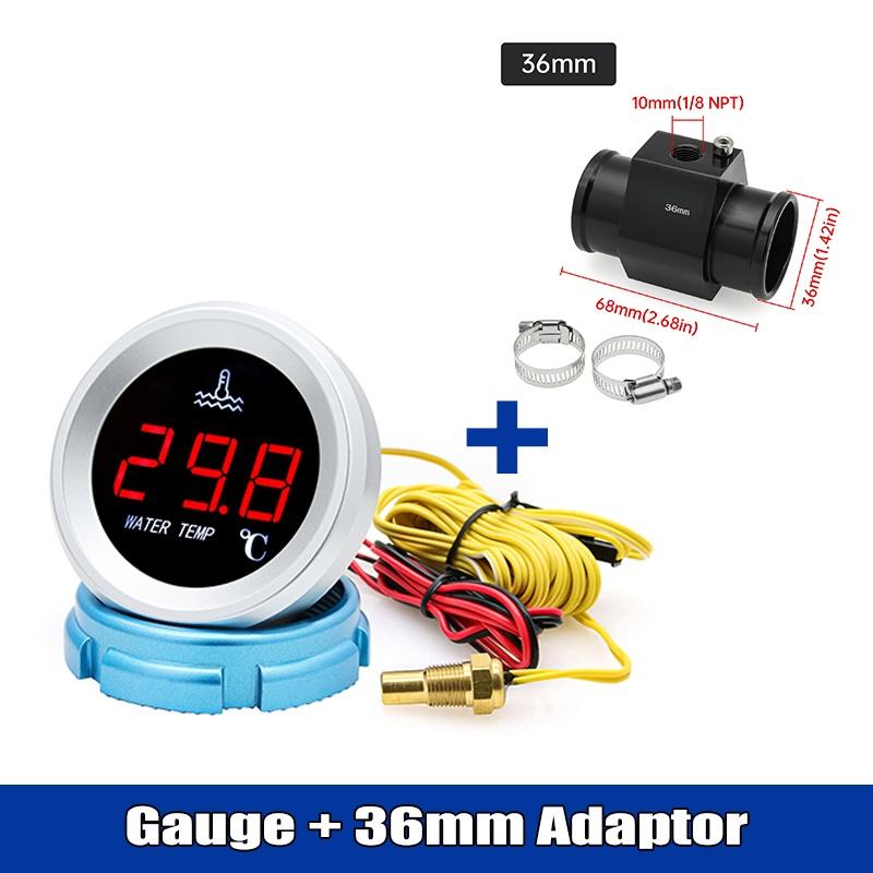 52mm 9-36V Car Digital Water Temperature Gauge 0-120℃ LED Display With 1/8NPT Sensor Warning Alarm For Marine Boat Car Truck