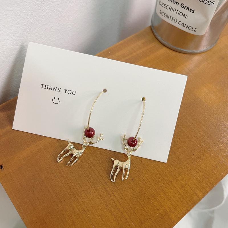 

Рождественские милые серьги в виде оленей: Серьги-гвоздики и серьги-кольца с красным жемчугом корейского дизайна для женщин