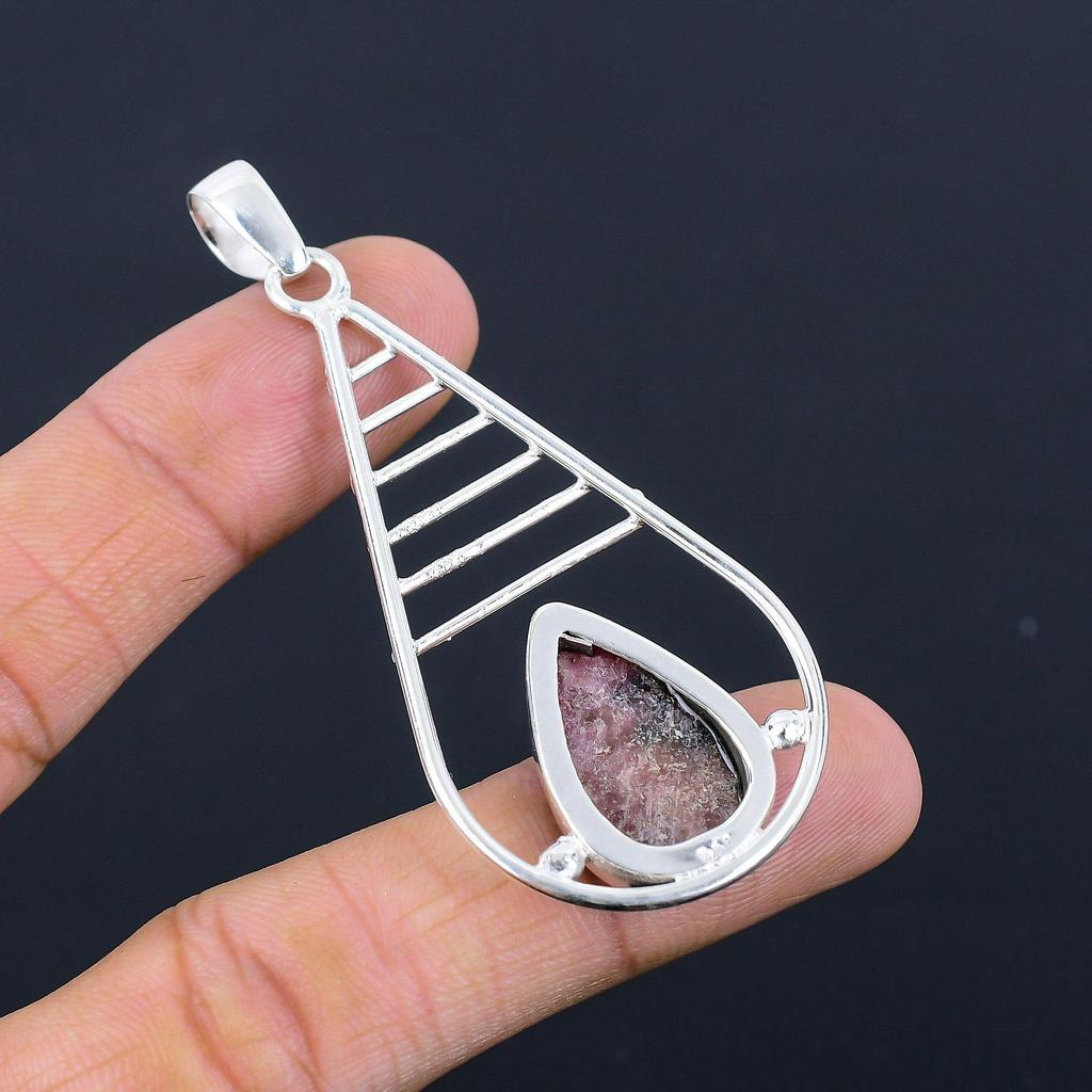 Halloween-Angebot 925er Silber Birne Rhodonit Stein Handgefertigter Boho Anhänger Schmuck