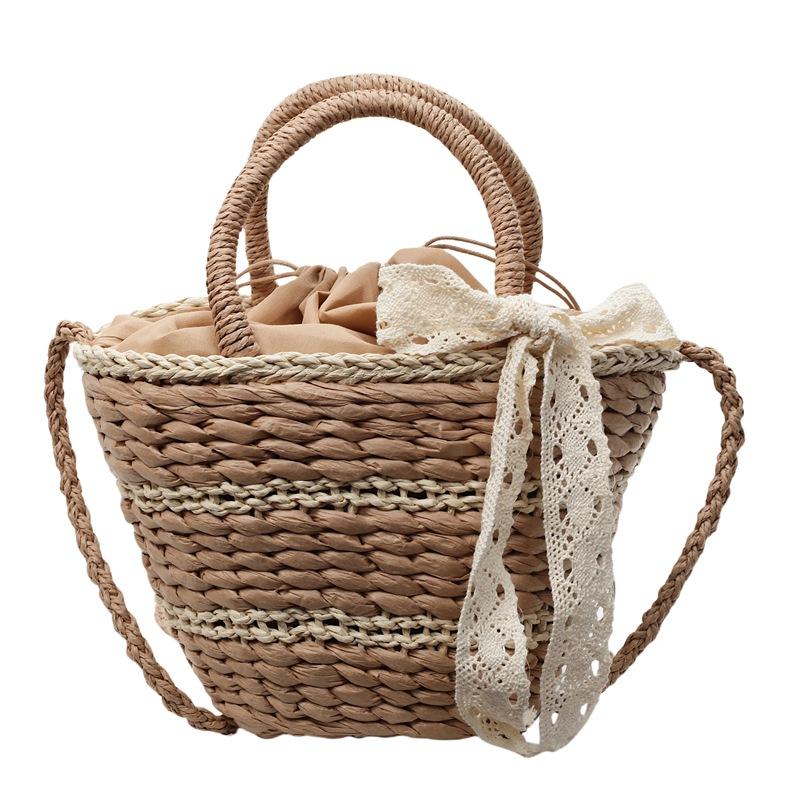 

2025 Summer Rattan Shoulder Crossbody Bags For Women Weaving Beach Vacation Handbags Ladies Vintage Travel Holiday BucketBag 19-28-11CM