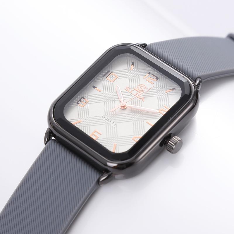 Rectangle Personality Digital Men'S Watch Student Fashion Casual Silicone Strap Quartz Watch Men