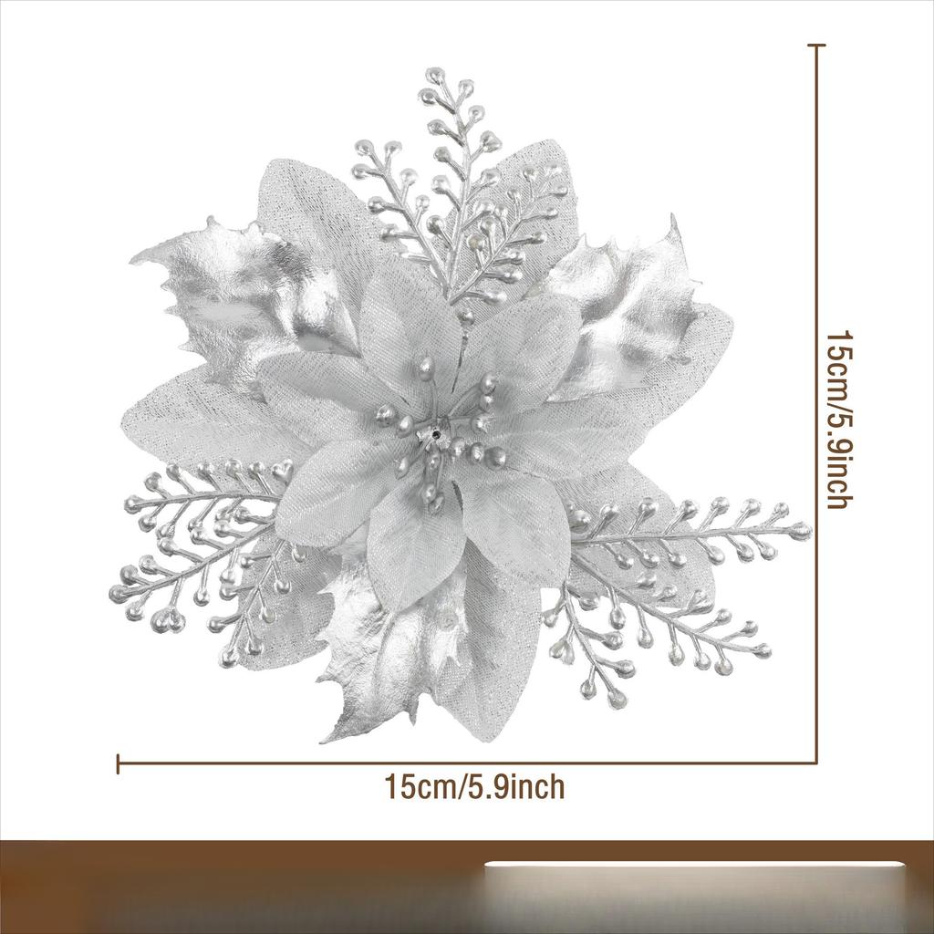 Vánoční simulace Zlatý květ v prášku Vánoční přívěšek na stromeček Diy girlanda Zlaté a stříbrné doplňky k falešným květinovým dekoracím