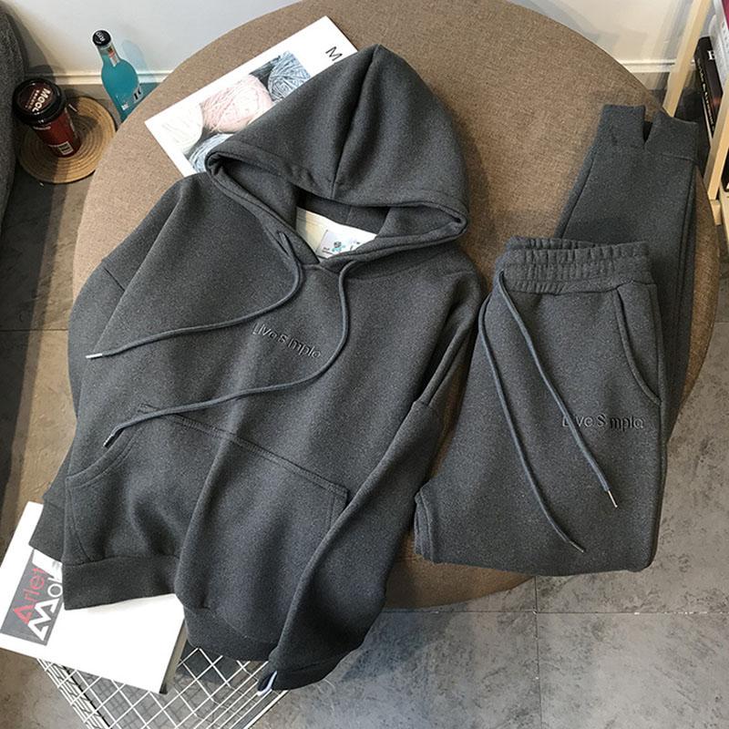 Autumn Winter New Suit Thickened Velvet Pullover Hooded Women's Suit Sports Casual Long Pants Hoodies Two-piece Set