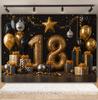Black and Gold Balloon Gift Theme 18th Birthday Banner Backdrop Cloth Adult Gift Birthday Party Decoration Photography Backdrop