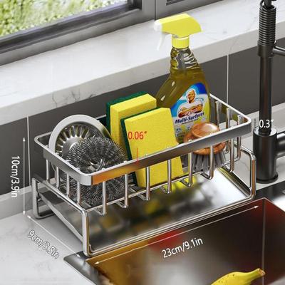 Stainless Steel Sink Caddy Sponge Holder Kitchen Cleaning Tools Organizer Dishcloth Storage Rack