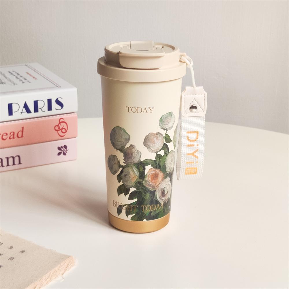 

Термокружка для женщин с красивым внешним видом, переносная кофейная кружка из нержавеющей стали, двойная чашка для фруктового чая 528ml