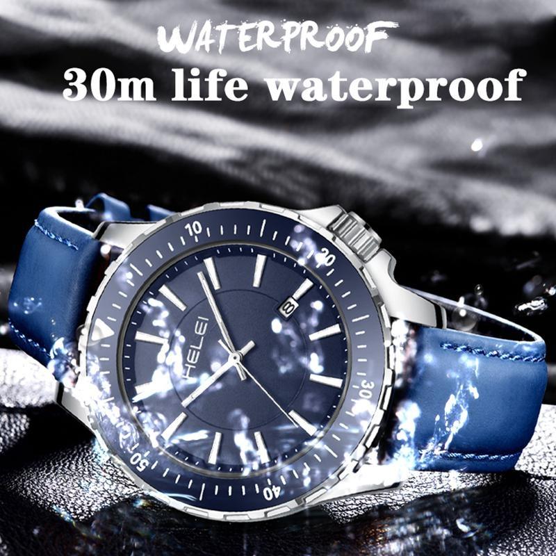 HELEI Mode Sport Quarz Uhr Datum Magnetisches Silikon Leuchtarmband Herren Leder Armbanduhr