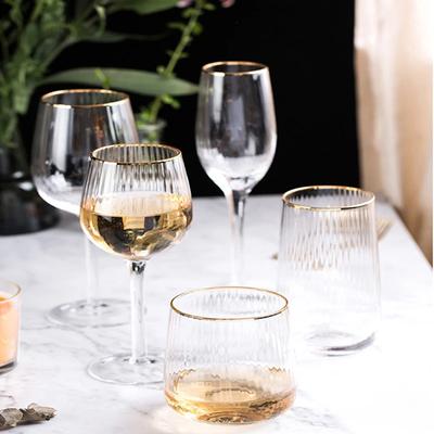 Goldrand Vertikal Gestreiftes Weinglas Hochzeit Kristallglas Pokal Sektgläser Transparent Wodka Whiskey Tasse Bierglas