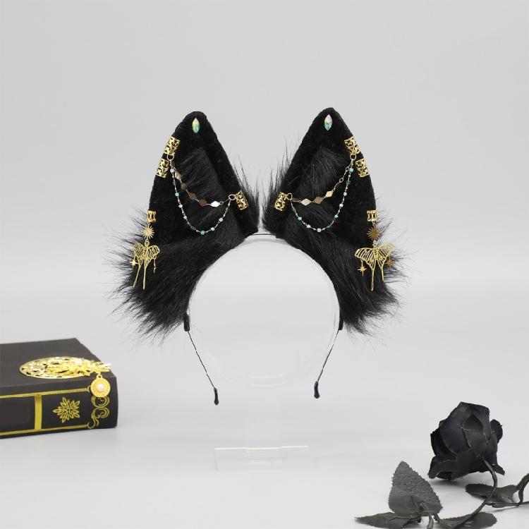 Serre-tête Oreilles de Loup Poilues Anime Événement Cerceau pour Cheveux Décoration de Tête Fête d'Halloween