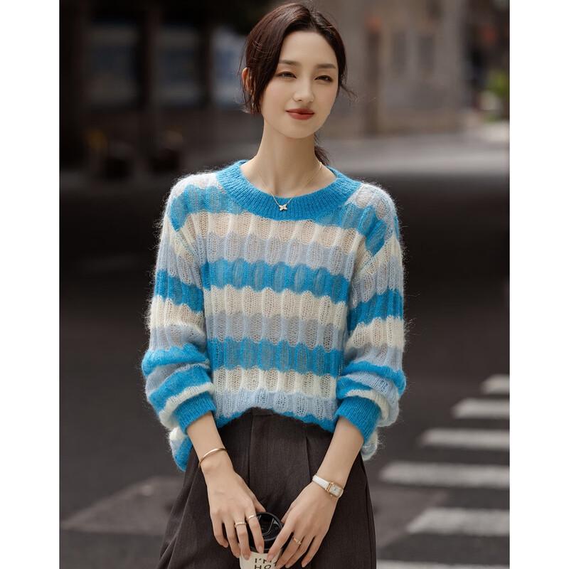 Demana Women's Merino Mohair Blend Hollow-Out Striped Knit Sweater