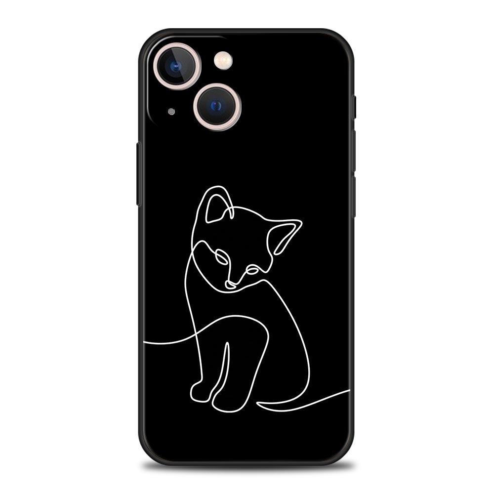 Cat Line Black Cats Phone Case For iPhone 17 16 15 Pro Max 11 12 13 14 7 8 Plus SE 2020 X XR XS Cover Soft Black